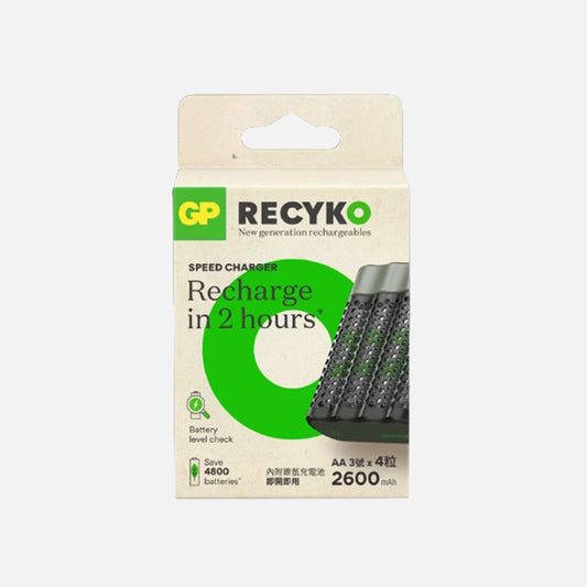 GP RECYKO įkroviklis + 4vnt. 2100mAh įkraunamos ličio baterijos
